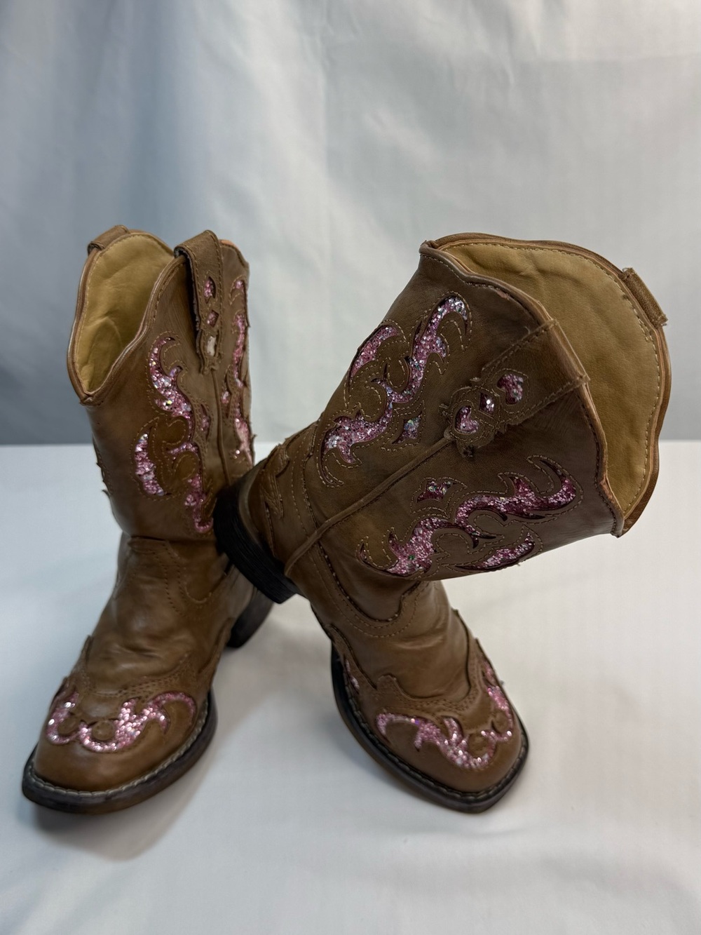Roper Kids Size 10 Cowgirl/Cowboy Boots with Western Cutouts & Pink Glitter GUC